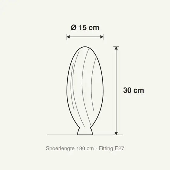 maatvoering tafellamp met organische vorm sculpta ø15 x h30 cm