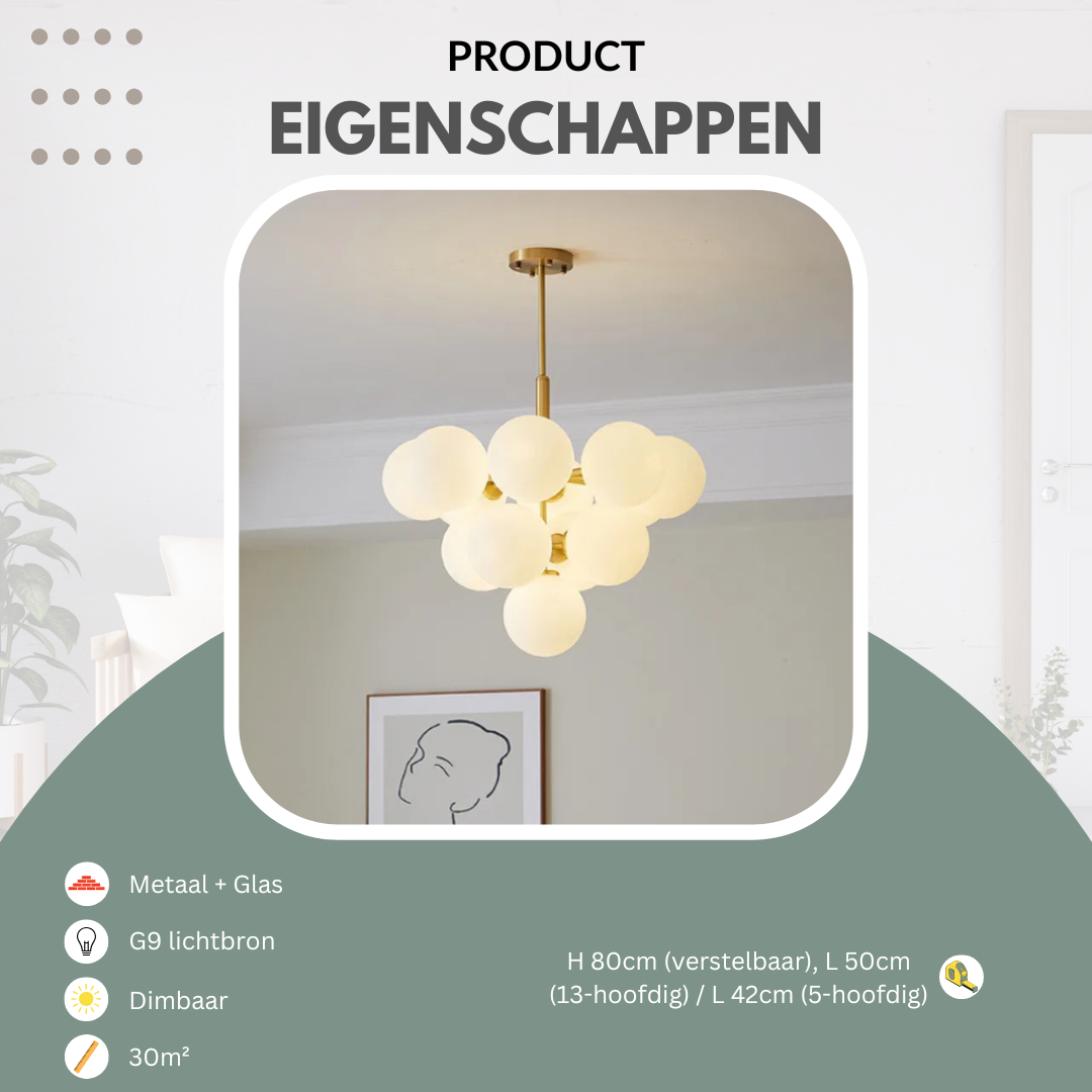 Hanglamp bollen in goud, zilver en zwart 5-delig 13-delig | Convexum