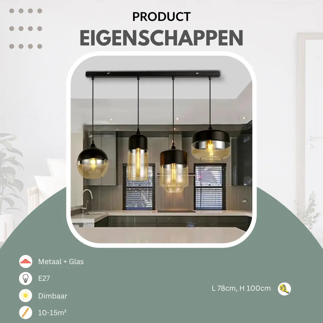 Scandinavische hanglamp 4-delig, zwart | Convexum