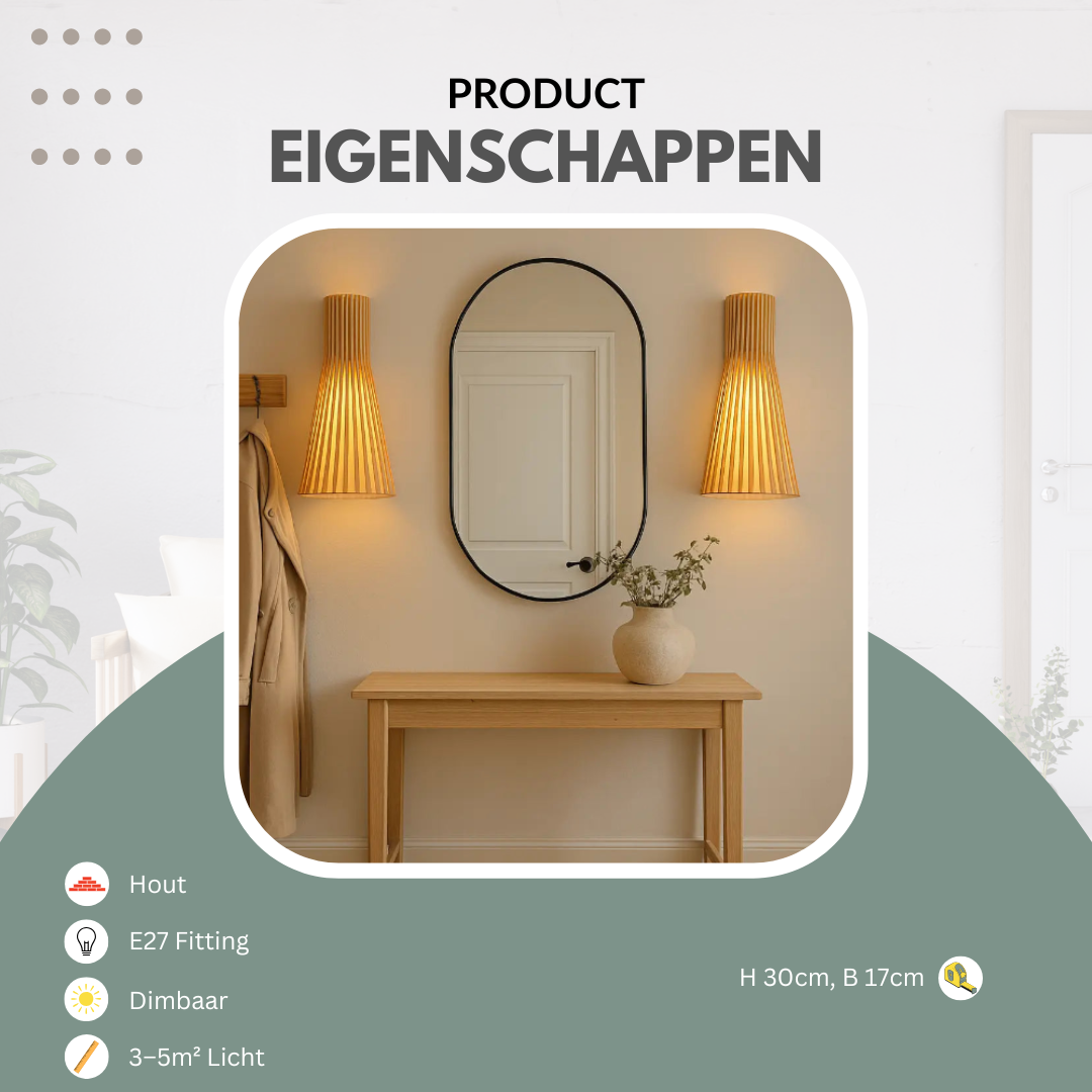 Houten wandlamp met hout, zwart of wit accent | Lignum