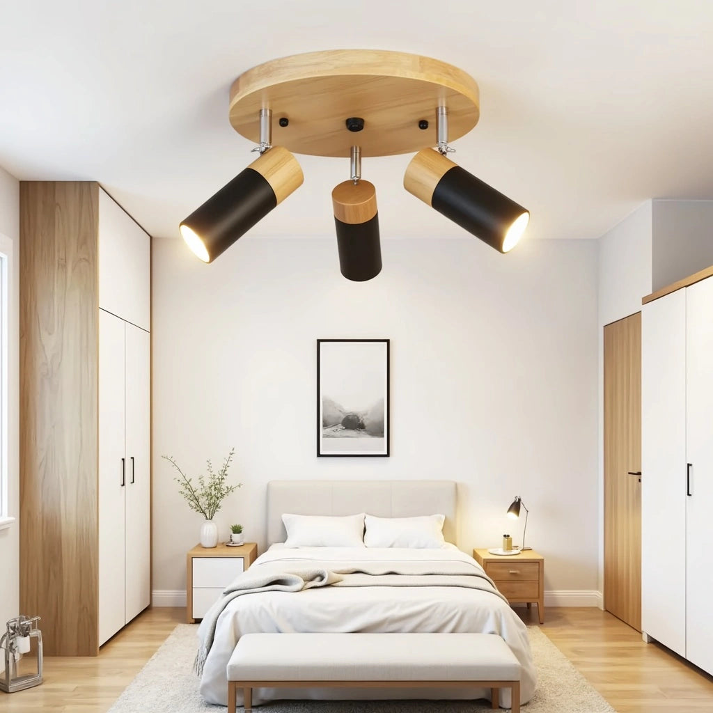 plafondlamp met hout, plafondlamp hout, houten plafondlamp