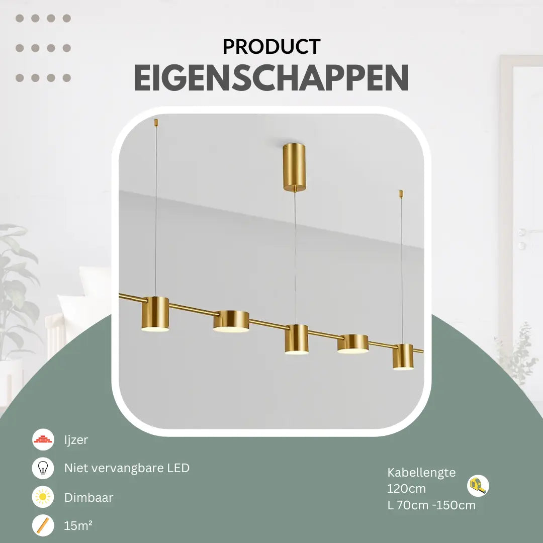 Hanglamp eettafel goud, met afstandsbediening | Aurum