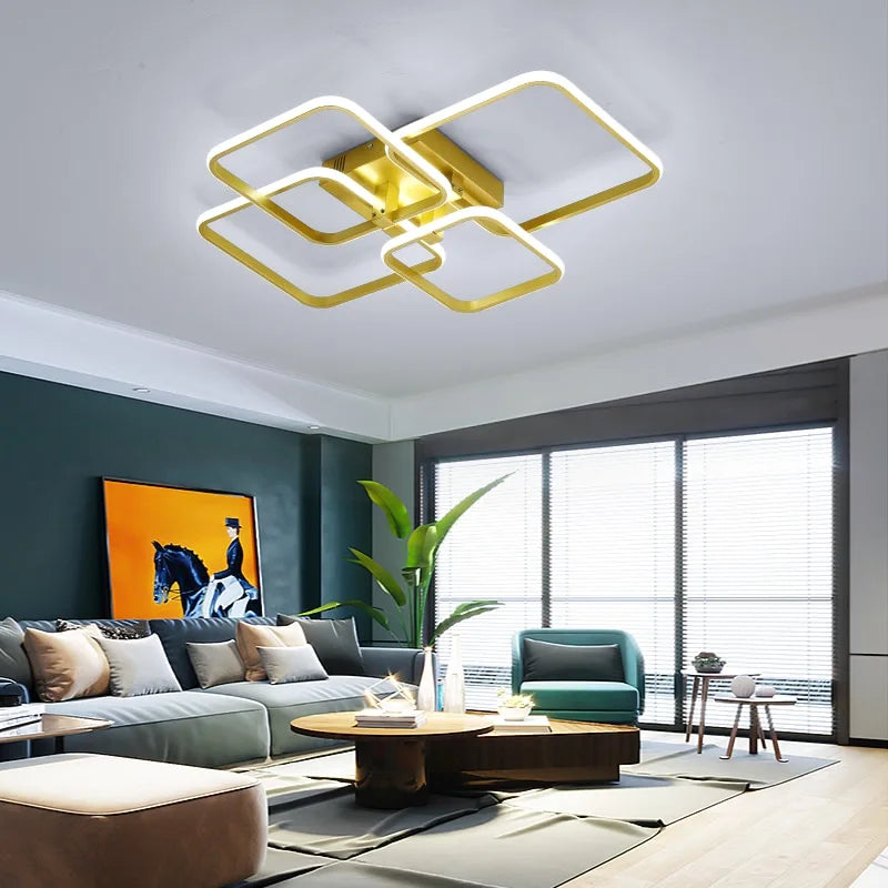 bovenstaand Vrijgevigheid springen Gouden moderne plafondlamp, met LED verlichting en afstandsbediening – De  Lampfabriek