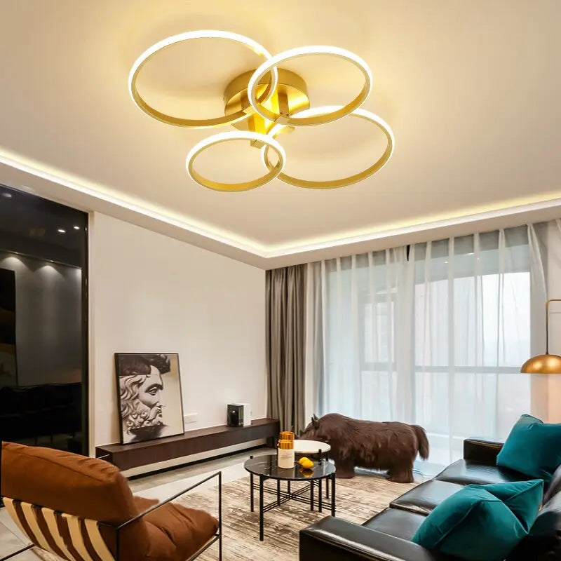 compromiso Lo dudo Abrumador Gouden moderne plafondlamp, met LED verlichting en afstandsbediening – De  Lampfabriek