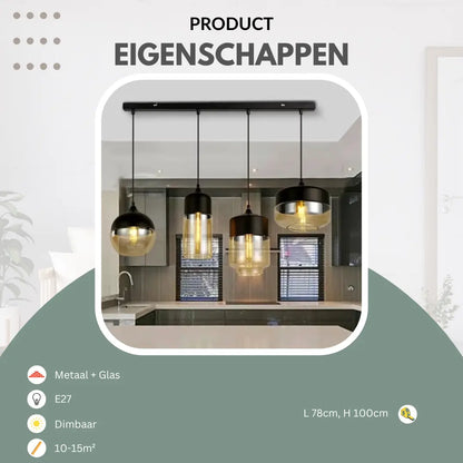 Scandinavische hanglamp 4-delig, zwart | Convexum