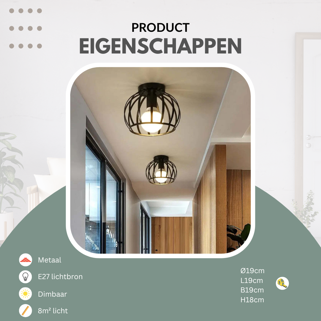 Industriële plafondlamp zwart, Ø19cm | Luminara
