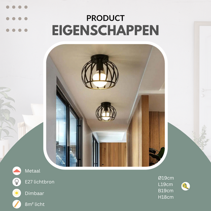 Industriële plafondlamp zwart, Ø19cm | Luminara