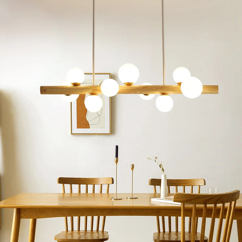 Hanglamp met bollen en houten balk | Flora