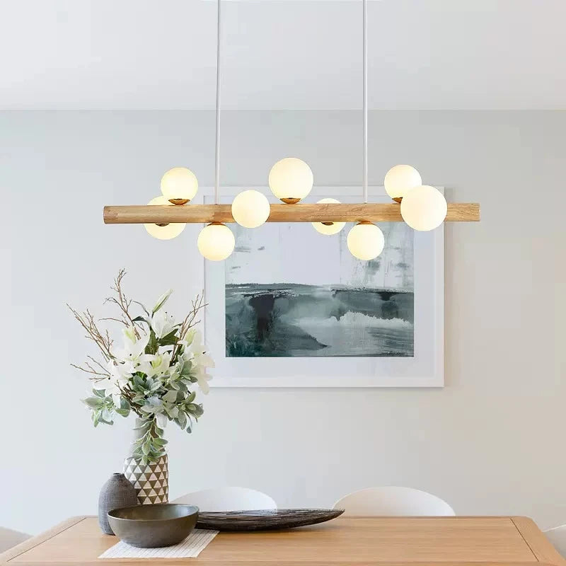 Hanglamp met bollen en houten balk | Flora