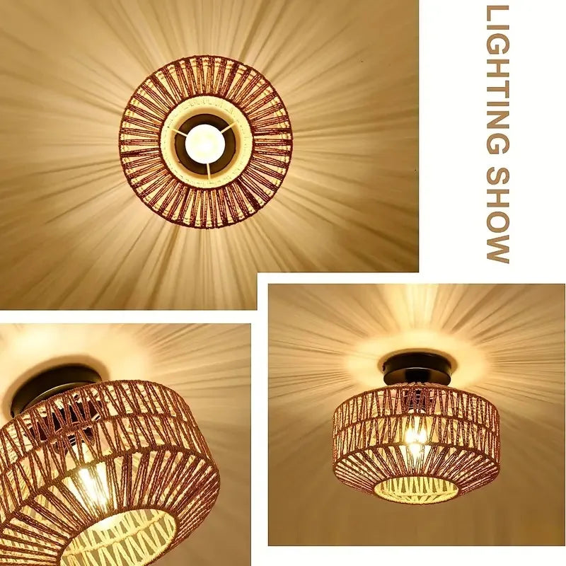 Rattan plafondlamp met zwarte kap | Rattan