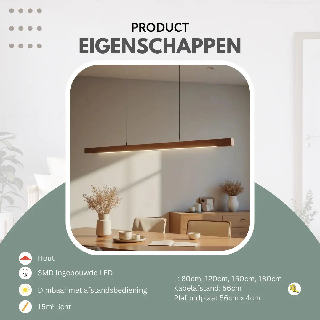 Houten hanglamp eettafel, langwerpig | Glød