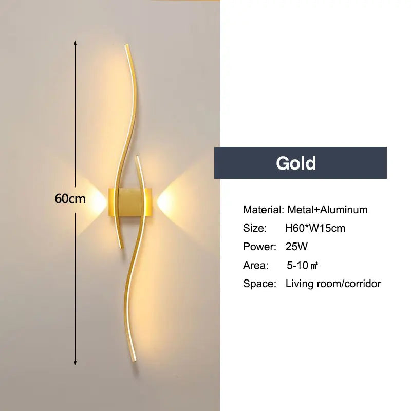 Langwerpige wandlamp in goud en zwart | Aurum